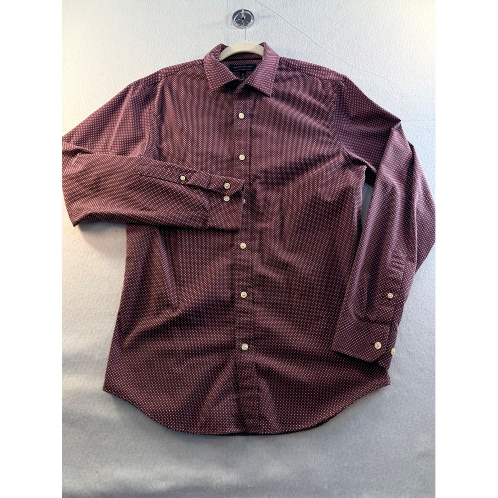 Banana Republic Mens Tailored Slim Fit Non-Iron Shirt Burgundy Pattern M 15-15.5